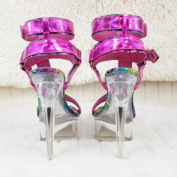 Bulls Rainbow Snake Fuchsia Hologram Harness Strap Clear Platform Shoe - Picture 16 of 17